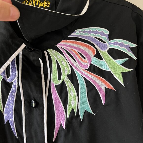 Bob Mackie Sz L Wearable Art Shirt Womens Black Embroidered Western Button Up - Picture 4 of 9